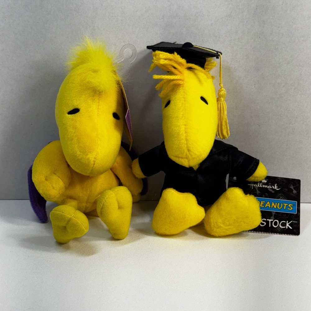 Hallmark Peanuts Woodstock Plush Set Graduation & Halloween Bat Wing 7" NWT